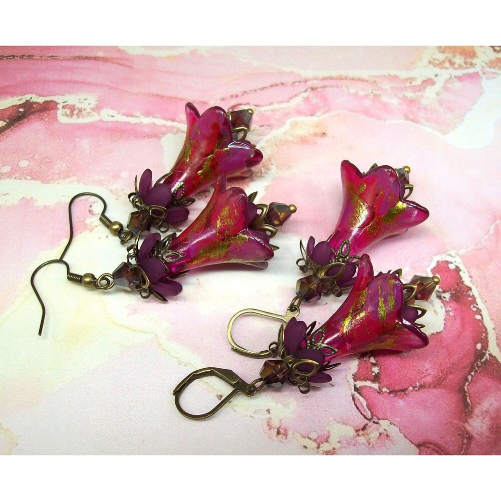 Art Nouveau Floral Dangle Earrings, Vintage Style, Antique Bronze, Artisan Craft